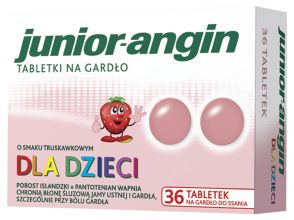 Junior-angin o smaku truskawkowym 36 tabletek na gardło do ssania