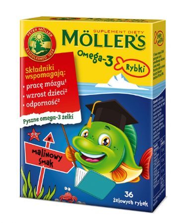 Moller's Omega-3 Żelki Rybki o smaku malinowym 36 sztuk