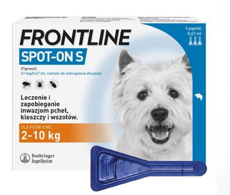 Frontline Spot-On Preparat na pchły i kleszcze dla psów S ( 2-10kg ) 0,67 ml x 3 pipety
