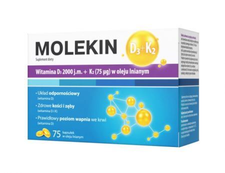 Molekin D3+K2 w oleju lnianym 75 kapsułek - data 05.2024